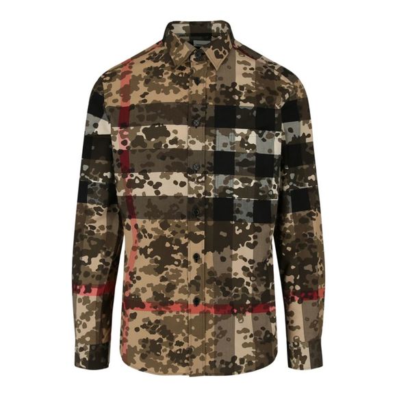 Burberry Camouflage Check Long Sleeve Shirt Beige Mens - Picture 2 of 2